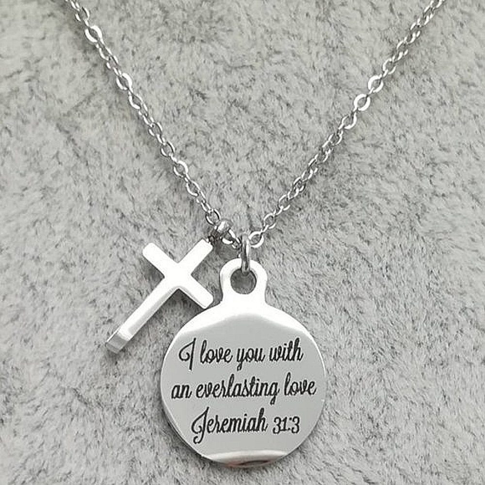 Christian Bible Verse Scripture Cross Necklace